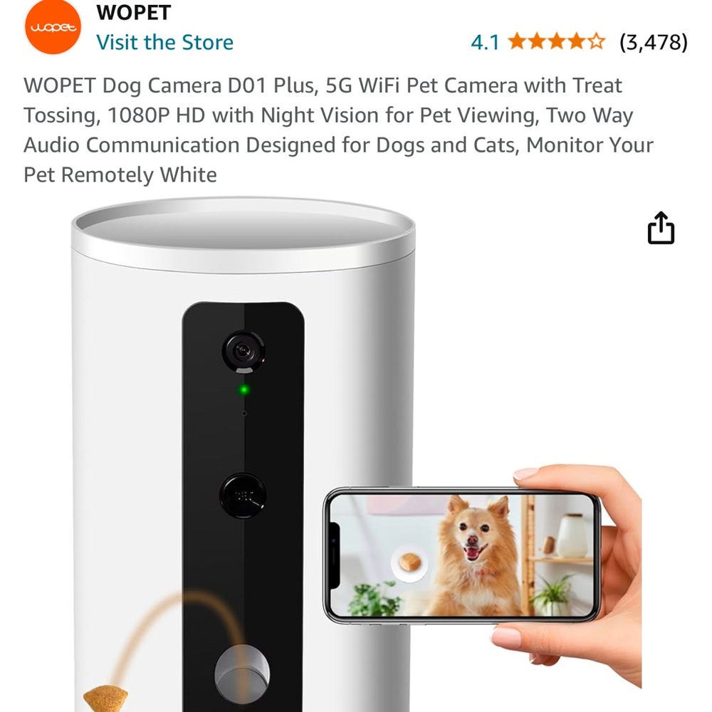 Wopet pet camera and treat dispenser